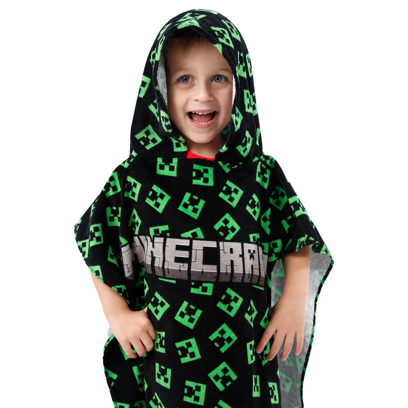 Minecraft Hooded Towel | Creeper Towel Poncho | Gaming Beach Towels for Boys | One Size Black - Image 3